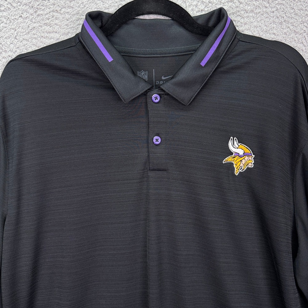 Minnesota Vikings Polo Shirt Mens L Black Nike NFL Dri-FIT‎ Long Sleeve